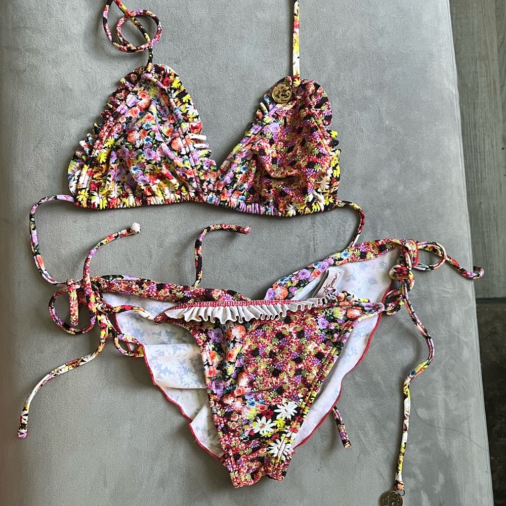 Luli Fama Multicolor FLORAL RUFFLE Bikini - Never worn